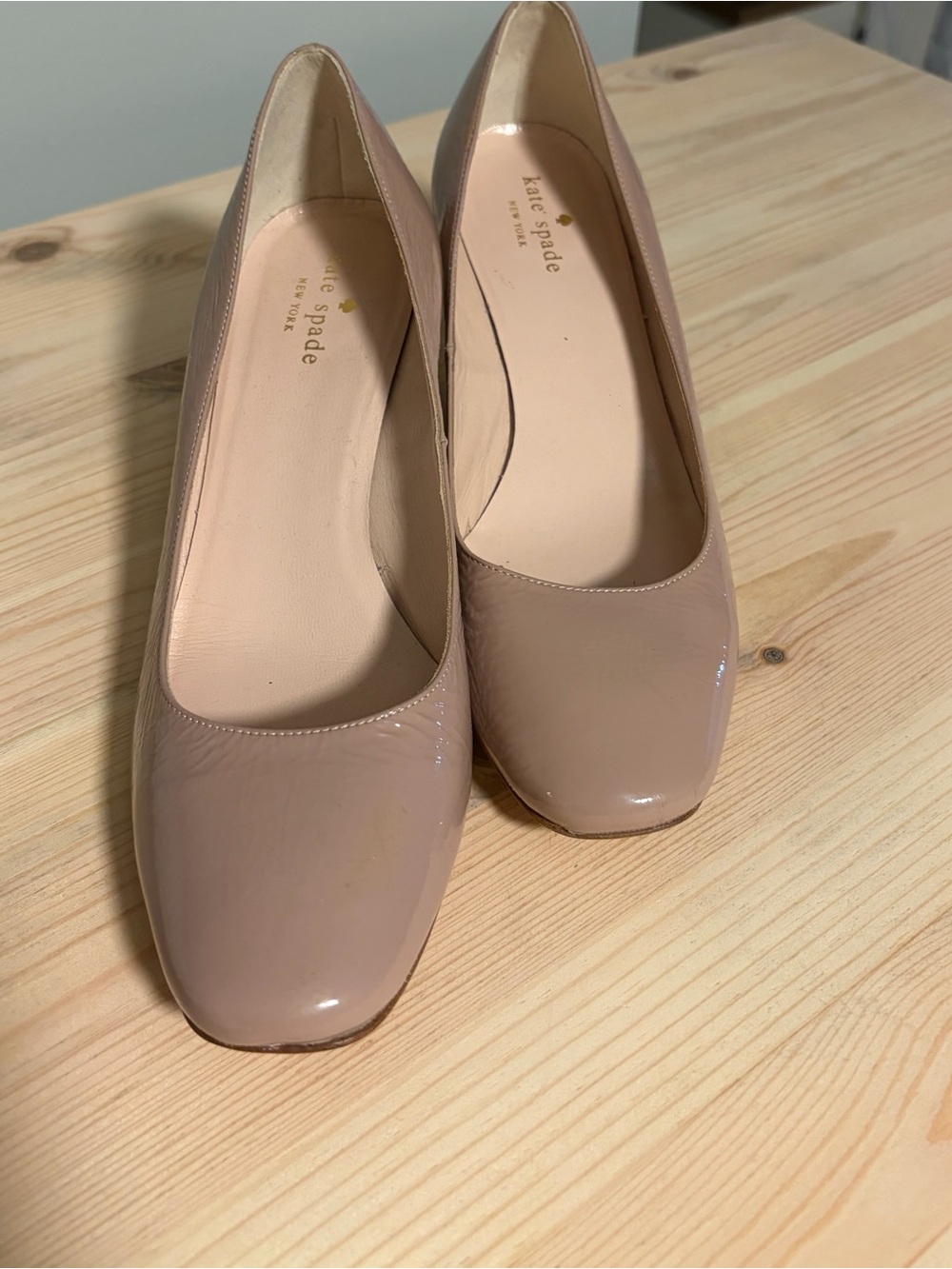 kate spade Blush Patent Leather Block Heel Pumps